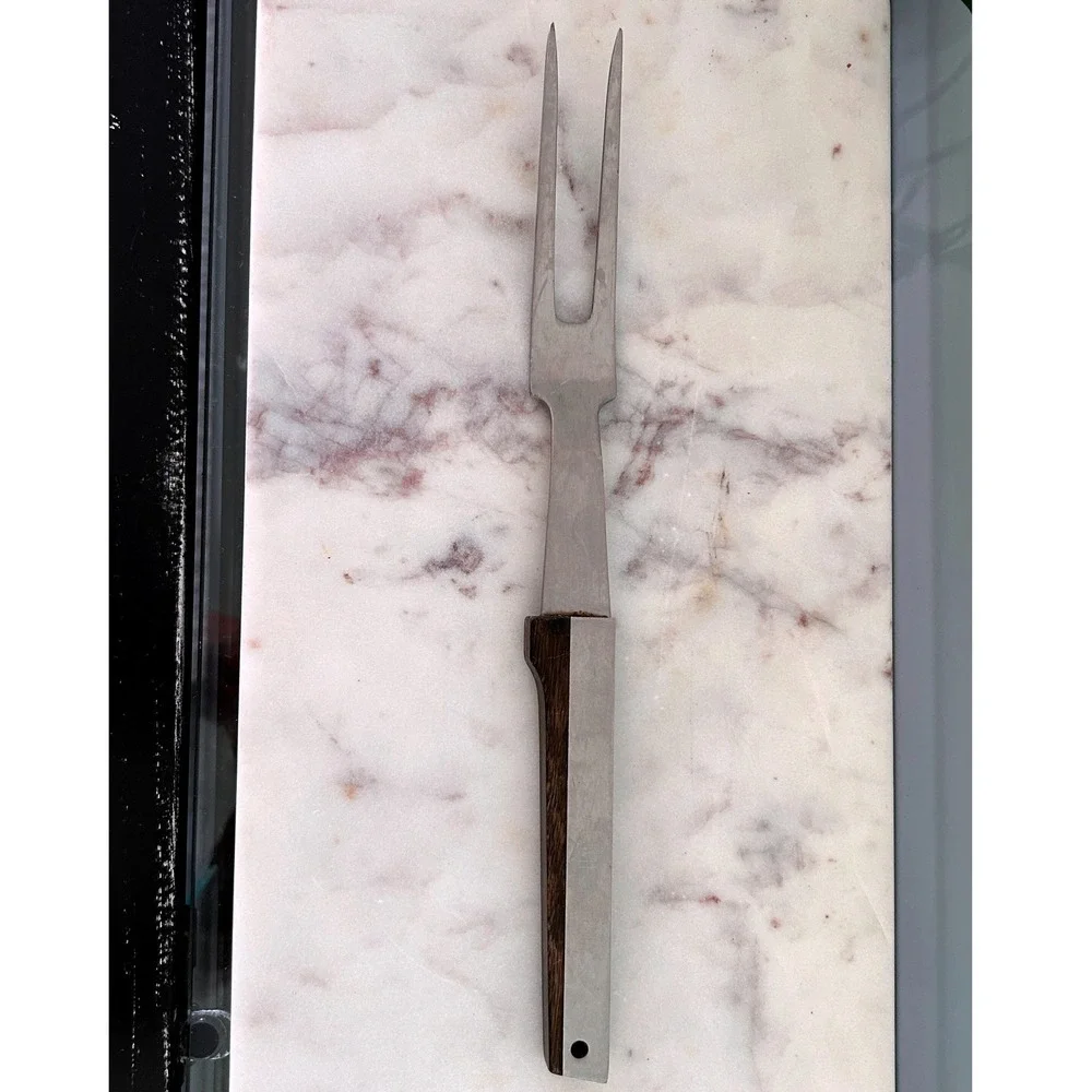 Vernco Vintage Carving Fork Stainless Steel Japan Wood Handle Mid Century Modern